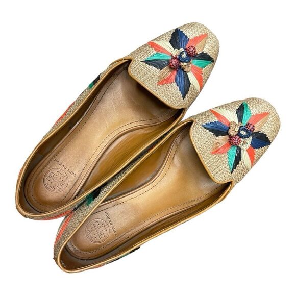 Tory Burch Neural Tan Raffia Straw Flats Size 9.5 Classic Beach Coast EUC - Picture 6 of 8